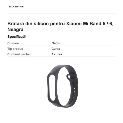 Bratara din silicon pentru Xiaomi Mi Band 5 / 6, Neagra [2]