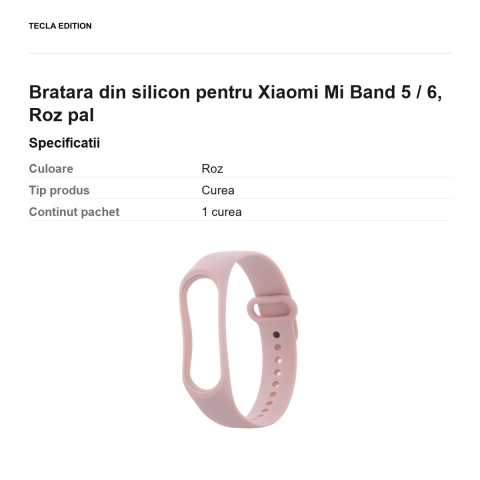 Bratara din silicon pentru Xiaomi Mi Band 5 / 6, Roz pal [2]