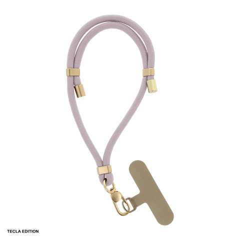 Snururi si lanturi telefon - Bratara Elegant pentru telefon, lungime 50 cm, grosime 6mm, prindere la incheietura mainii, carabiniera metalica, cu insertie inclusa pentru montare sub carcasa, poliester, Roz