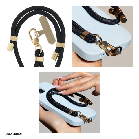 Bratara Elegant pentru telefon, lungime 50 cm, grosime 6mm, prindere la incheietura mainii, carabiniera metalica, cu insertie inclusa pentru montare sub carcasa, poliester, Neagra [3]