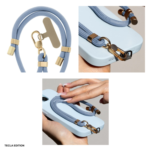 Bratara Elegant pentru telefon, lungime 50 cm, grosime 6mm, prindere la incheietura mainii, carabiniera metalica, cu insertie inclusa pentru montare sub carcasa, poliester, Albastra [3]