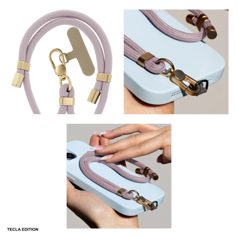 Bratara Elegant pentru telefon, lungime 50 cm, grosime 6mm, prindere la incheietura mainii, carabiniera metalica, cu insertie inclusa pentru montare sub carcasa, poliester, Roz [3]