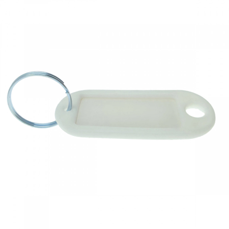 Bricolaj - Breloc alb cu eticheta identificare si inel de prindere, Key Ring Tag, 52 x 22 mm, din plastic
