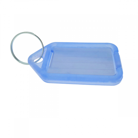 Bricolaj - Breloc albastru, 55 x 30 mm, cu eticheta identificare si inel de prindere, Key Ring Tag, din plastic