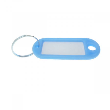 Bricolaj - Breloc albastru deschis cu eticheta identificare si inel de prindere, Key Ring Tag, 52 x 22 mm, din plastic