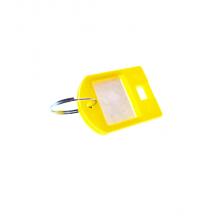 Bricolaj - Breloc galben, 40 x 28 mm, cu eticheta de identificare si inel de prindere, Key Ring Tag, din plastic