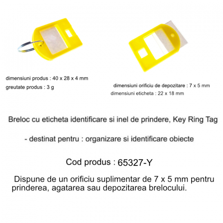 Breloc galben, 40 x 28 mm, cu eticheta de identificare si inel de prindere, Key Ring Tag, din plastic [3]