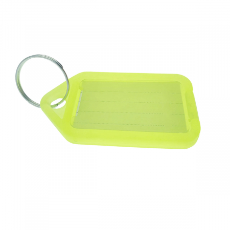 Bricolaj - Breloc galben, 55 x 30 mm, cu eticheta identificare si inel de prindere, Key Ring Tag, din plastic