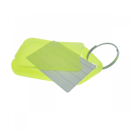 Breloc galben, 55 x 30 mm, cu eticheta identificare si inel de prindere, Key Ring Tag, din plastic [1]