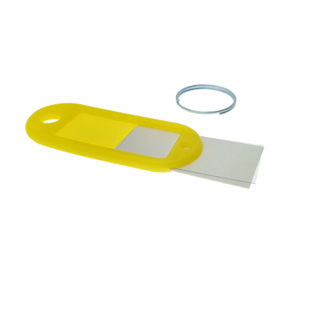 Breloc galben cu eticheta identificare si inel de prindere, Key Ring Tag, 52 x 22 mm, din plastic [1]