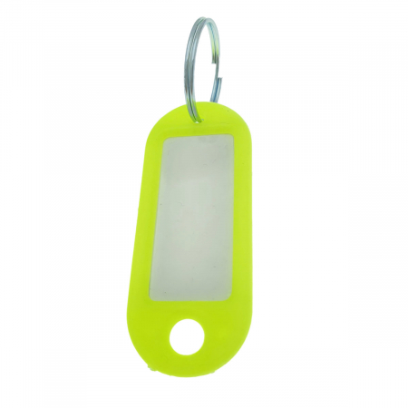 Breloc galben neon cu eticheta identificare si inel de prindere, Key Ring Tag, 52 x 22 mm, din plastic [3]