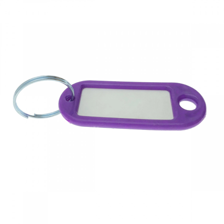 Bricolaj - Breloc mov cu eticheta identificare si inel de prindere, Key Ring Tag, 52 x 22 mm, din plastic