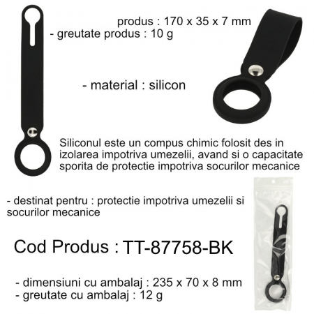 Breloc pentru Apple AirTag 87758, din silicon, negru [4]