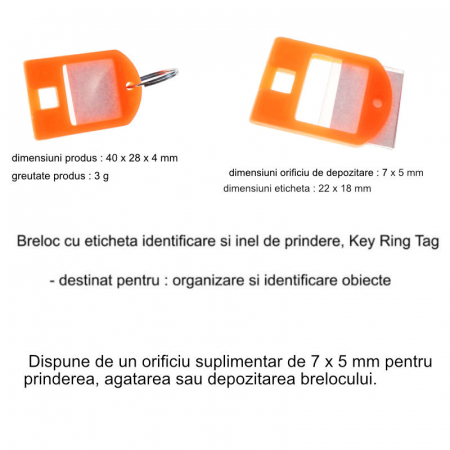 Breloc portocaliu, 40 x 28 mm, cu eticheta de identificare si inel de prindere, Key Ring Tag, din plastic [3]