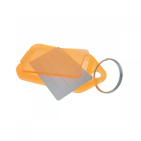 Breloc portocaliu, 55 x 30 mm, cu eticheta identificare si inel de prindere, Key Ring Tag, din plastic [1]