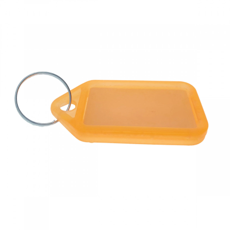 Breloc portocaliu, 55 x 30 mm, cu eticheta identificare si inel de prindere, Key Ring Tag, din plastic [3]