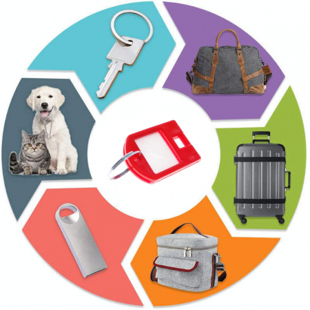 Breloc rosu, 40 x 28 mm, cu eticheta de identificare si inel de prindere, Key Ring Tag, din plastic [3]
