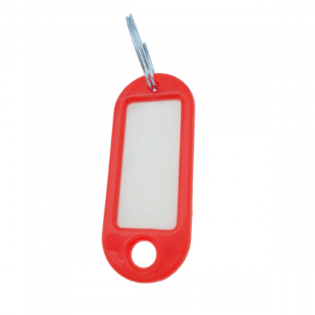 Breloc rosu cu eticheta identificare si inel de prindere, Key Ring Tag, 52 x 22 mm, din plastic [3]