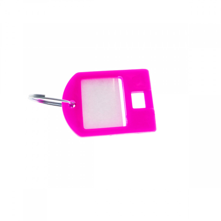 Breloc roz, 40 x 28 mm, cu eticheta de identificare si inel de prindere, Key Ring Tag, din plastic [1]