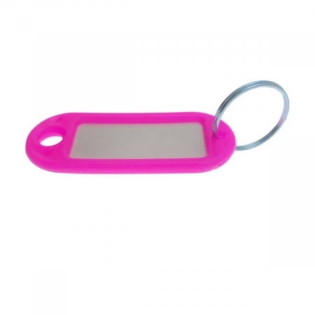 Bricolaj - Breloc roz cu eticheta identificare si inel de prindere, Key Ring Tag, 52 x 22 mm, din plastic