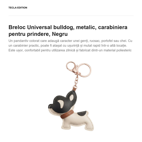 Breloc Universal bulldog, metalic, carabiniera pentru prindere, Negru [1]