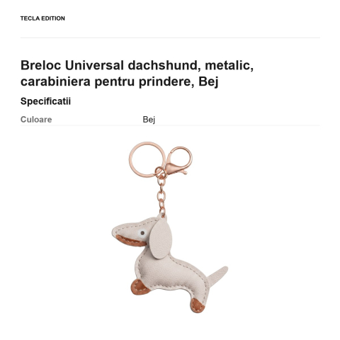 Breloc Universal dachshund, metalic, carabiniera pentru prindere, Bej [2]