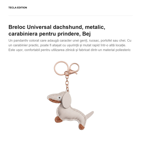 Breloc Universal dachshund, metalic, carabiniera pentru prindere, Bej [1]