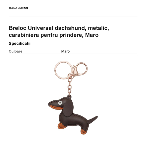 Breloc Universal dachshund, metalic, carabiniera pentru prindere, Maro [2]