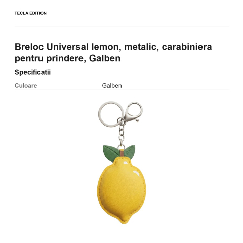 Breloc Universal lemon, metalic, carabiniera pentru prindere, Galben [2]