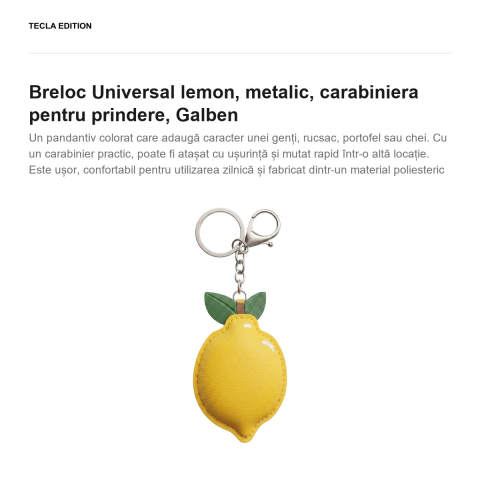 Breloc Universal lemon, metalic, carabiniera pentru prindere, Galben [1]