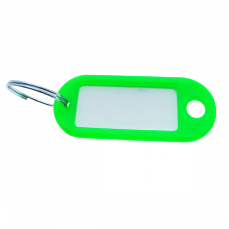 Bricolaj - Breloc verde deschis cu eticheta identificare si inel de prindere, Key Ring Tag, 52 x 22 mm, din plastic