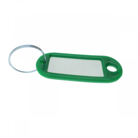Bricolaj - Breloc verde intens cu eticheta identificare si inel de prindere, Key Ring Tag, 52 x 22 mm, din plastic