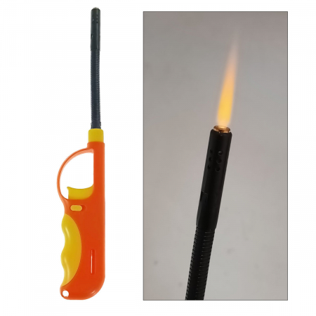 Bricheta cu gaz si aprinzator antivant, gat flexibil, rezervor reincarcabil, buton blocare, lungime 28 cm, portocaliu cu galben [4]