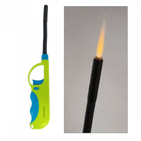 Bricheta cu gaz si aprinzator antivant, gat flexibil, rezervor reincarcabil, buton blocare, lungime 28 cm, verde cu albastru [4]