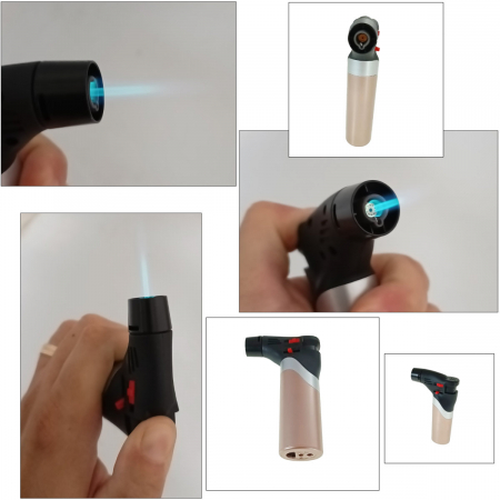 Bricheta cu gaz si aprinzator antivant, rezervor reincarcabil, buton blocare, flacara reglabila, lungime 12 cm, bej [2]