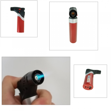 Bricheta cu gaz si aprinzator antivant, rezervor reincarcabil, buton blocare, flacara reglabila, lungime 12 cm, rosie [4]
