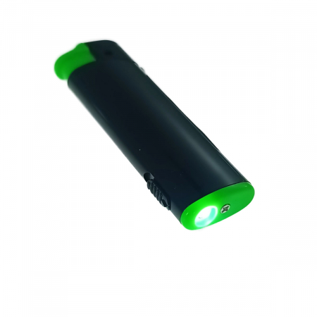 Aprinzatoare - Bricheta cu LED, de buzunar, BRFL00051 Green, 81 x 25 x 10 mm, flacara reglabila, neagra cu verde