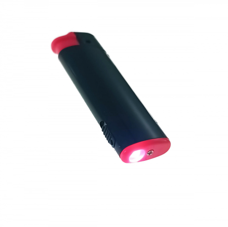 Bricheta cu LED, de buzunar, BRFL00051 Pink, 81 x 25 x 10 mm, flacara reglabila, neagra cu roz [1]