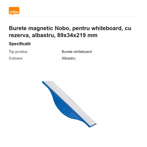 Burete magnetic Nobo, pentru whiteboard, cu rezerva, albastru, 89x34x219 mm [2]