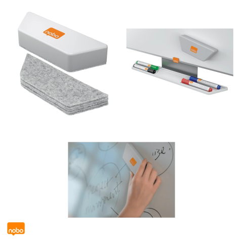 Burete magnetic Nobo, pentru whiteboard, cu rezerve detasabile, alb, 89x40x228 mm [3]