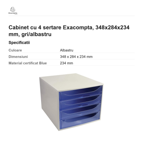 Cabinet cu 4 sertare Exacompta, 348x284x234 mm, gri/albastru [2]
