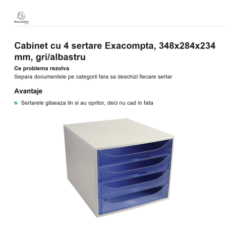 Cabinet cu 4 sertare Exacompta, 348x284x234 mm, gri/albastru [1]