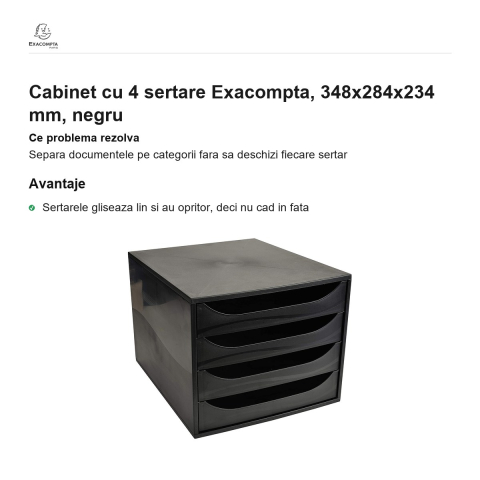 Cabinet cu 4 sertare Exacompta, 348x284x234 mm, negru [1]