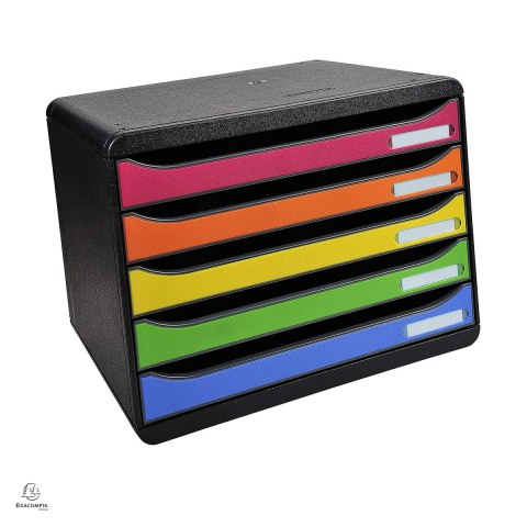 Birotica papetarie - Cabinet cu 5 sertare Exacompta Landscape, 270x355x271 mm, negru/multicolor