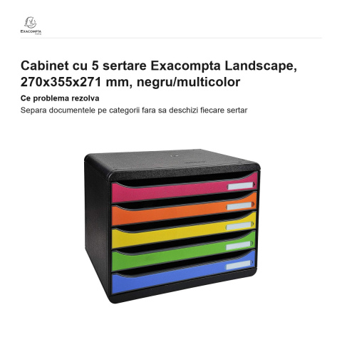 Cabinet cu 5 sertare Exacompta Landscape, 270x355x271 mm, negru/multicolor [1]