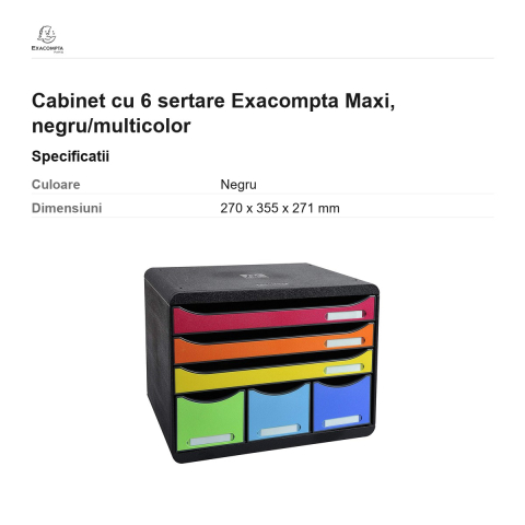 Cabinet cu 6 sertare Exacompta Maxi, negru/multicolor [2]