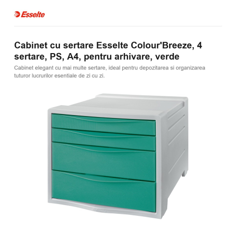 Cabinet cu sertare Esselte Colour'Breeze, 4 sertare, PS, A4, pentru arhivare, verde [1]