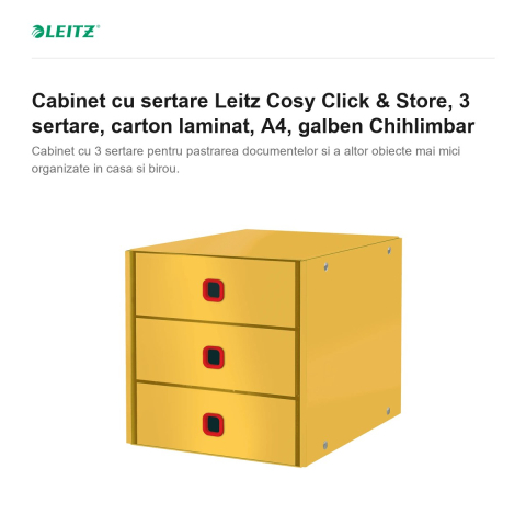 Cabinet cu sertare Leitz Cosy Click & Store, 3 sertare, carton laminat, A4, galben Chihlimbar [1]