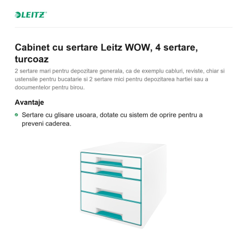 Cabinet cu sertare Leitz WOW, 4 sertare, turcoaz [1]