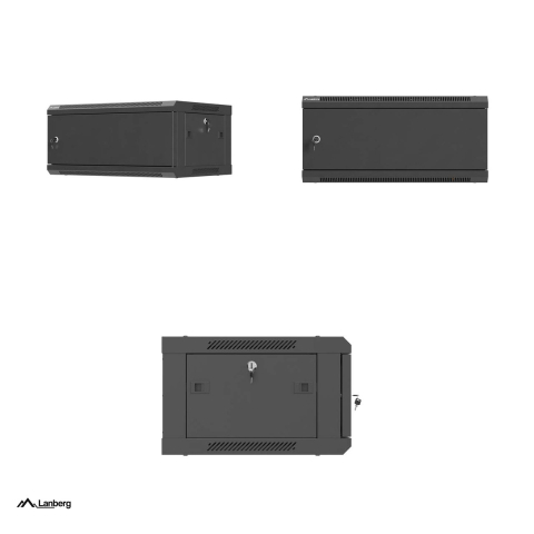 Cabinet rack de perete Lanberg 19 inch 4U, 600 x 450 mm, usa metalica cu incuietoare, flat pack, sarcina 60 kg, negru, WF01-6404-00B [3]